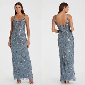 NWT | MacDuggal | 5477 Blue Floral Embellished Scoop Neck Evening Gown | Sz 2